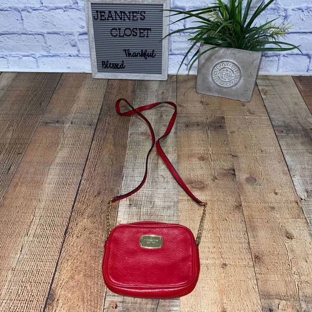 Michael Kors red leather mini crossbody bag